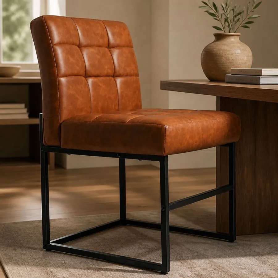 Modern PU Leather Dining Chair with Metal Frame