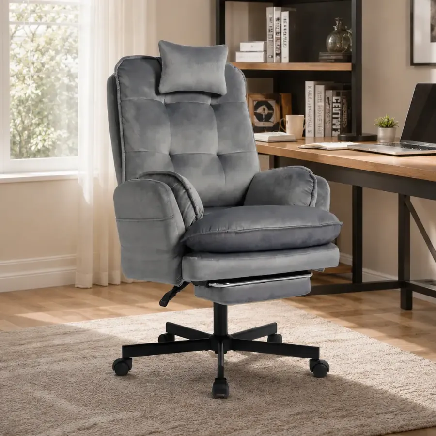 Modern Velvet Cross-Leg Office Chair, Adjustable Height