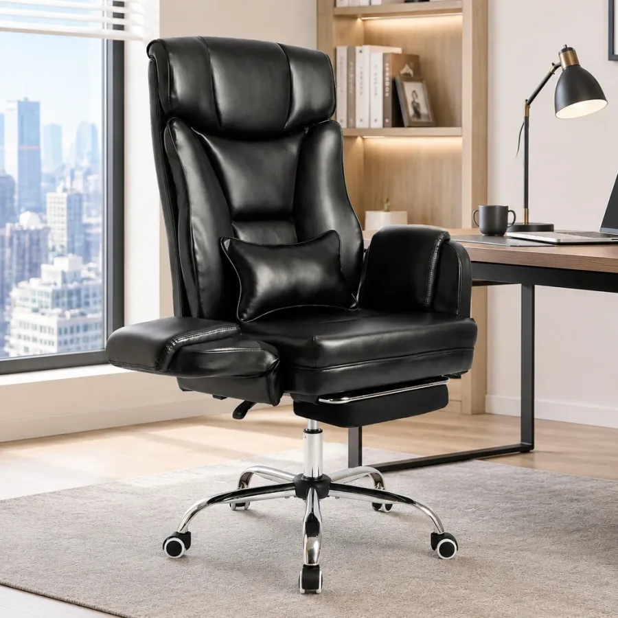 PU Leather Criss Cross Office Chair with Adjustable Headrest